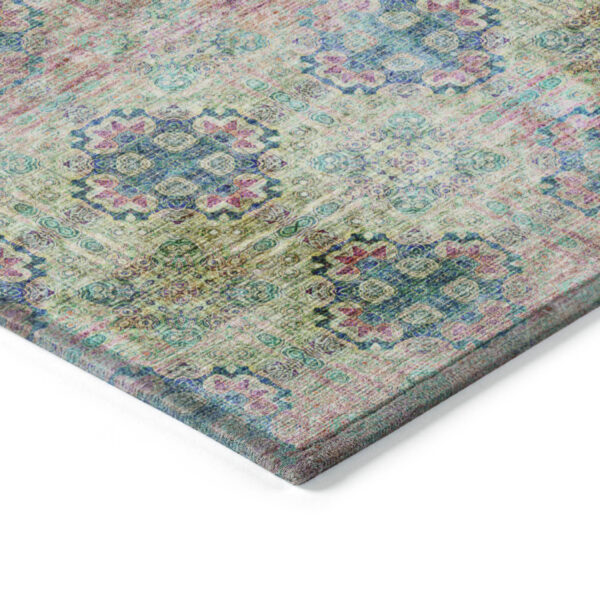 8' X 10' Blue and Green Floral Medallion Washable Non Skid Indoor Outdoor Area Rug