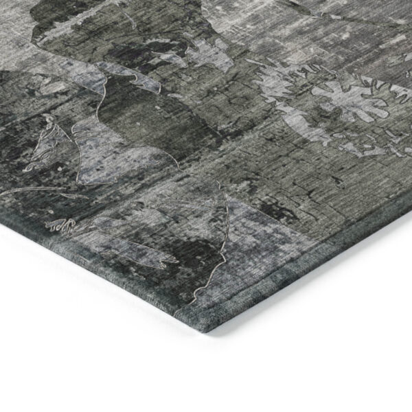 10' X 14' Gray Dark Green and Black Floral Washable Non Skid Indoor Outdoor Area Rug