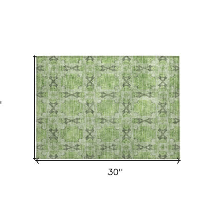 2' X 3' Green Floral Medallion Washable Non Skid Indoor Outdoor Area Rug