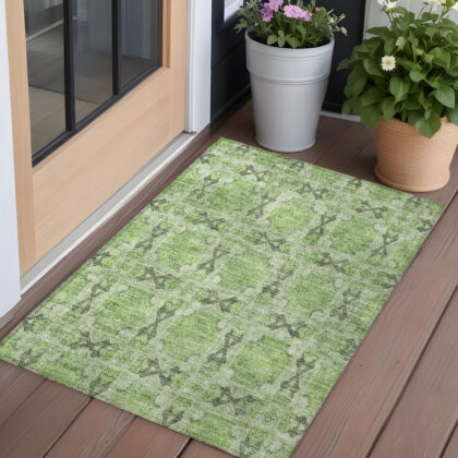 2' X 3' Green Floral Medallion Washable Non Skid Indoor Outdoor Area Rug