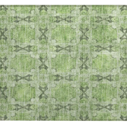 2' X 3' Green Floral Medallion Washable Non Skid Indoor Outdoor Area Rug