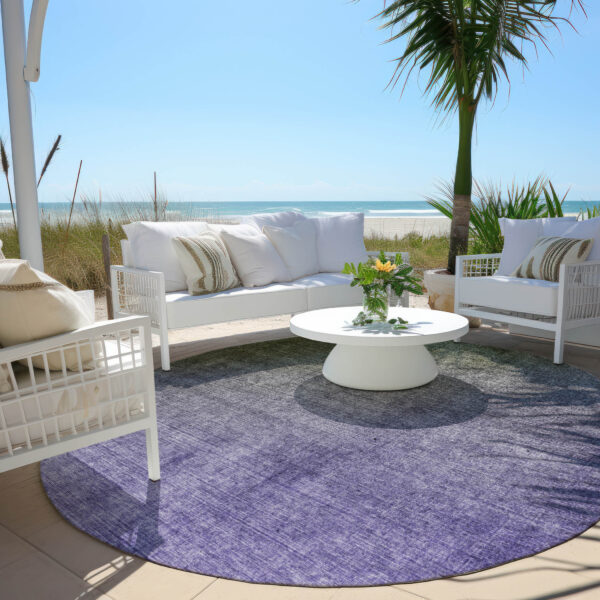 8' Round Olive Green and Purple Round Ombre Washable Non Skid Indoor Outdoor Area Rug