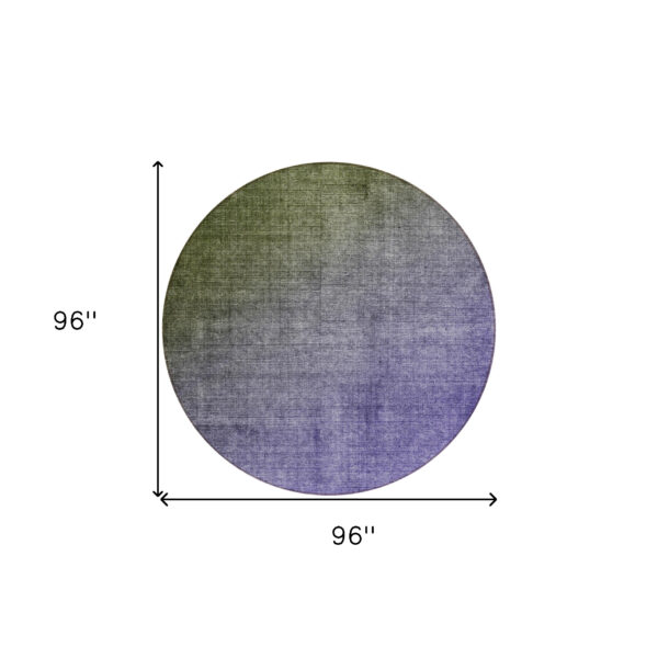 8' Round Olive Green and Purple Round Ombre Washable Non Skid Indoor Outdoor Area Rug