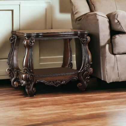 26" Cherry Oak Manufactured Wood Square End Table With Shelf