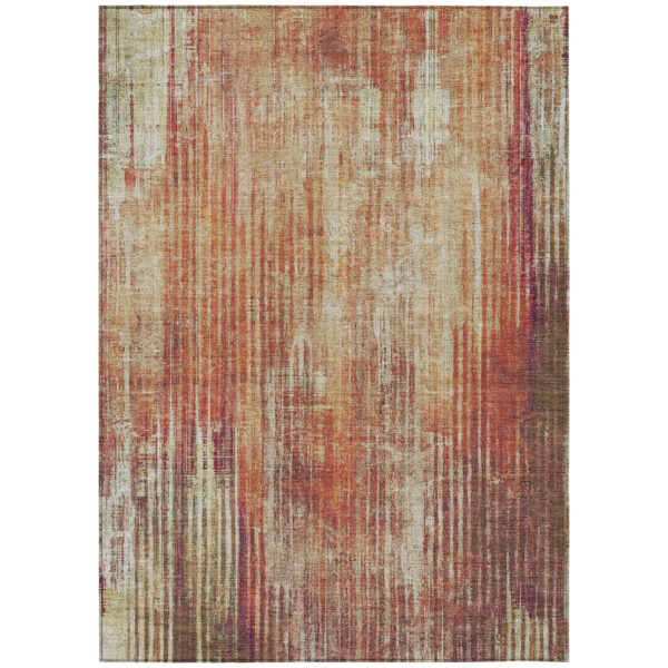 9' X 12' Orange Beige And Taupe Striped Washable Indoor Outdoor Area Rug