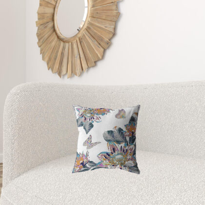 16” Pink White Butterfly Zippered Suede Throw Pillow