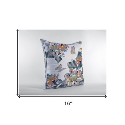 16” Pink White Butterfly Zippered Suede Throw Pillow