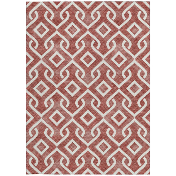9' X 12' Burgundy And Ivory Geometric Washable Indoor Outdoor Area Rug