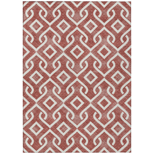 9' X 12' Burgundy And Ivory Geometric Washable Indoor Outdoor Area Rug