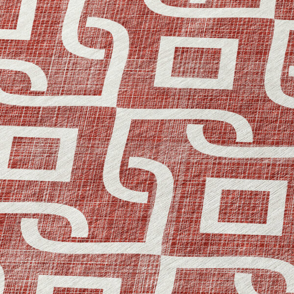 9' X 12' Burgundy And Ivory Geometric Washable Indoor Outdoor Area Rug