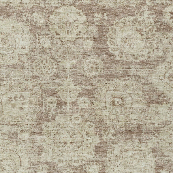 8' X 10' Brown Tan And Beige Floral Washable Indoor Outdoor Area Rug