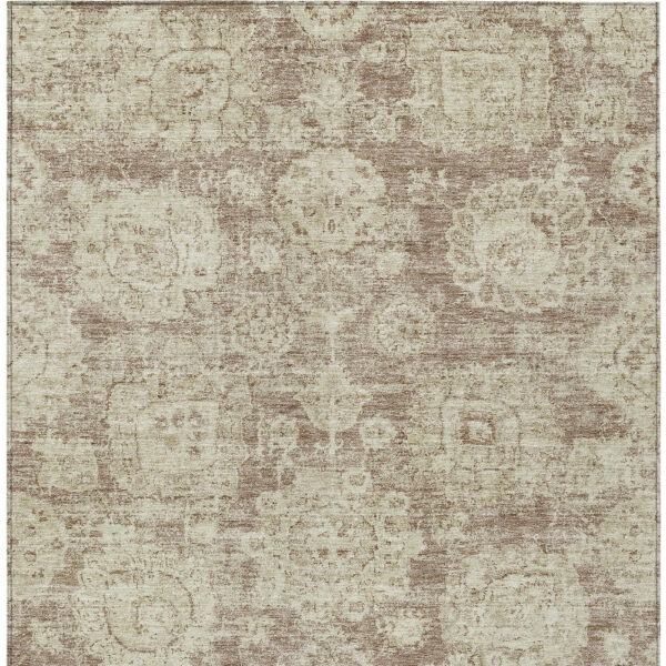 8' X 10' Brown Tan And Beige Floral Washable Indoor Outdoor Area Rug