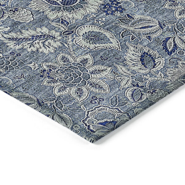 5' X 8' Denim Blue And Navy Blue Floral Washable Indoor Outdoor Area Rug