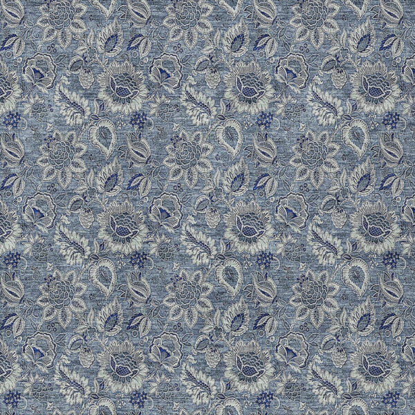 5' X 8' Denim Blue And Navy Blue Floral Washable Indoor Outdoor Area Rug