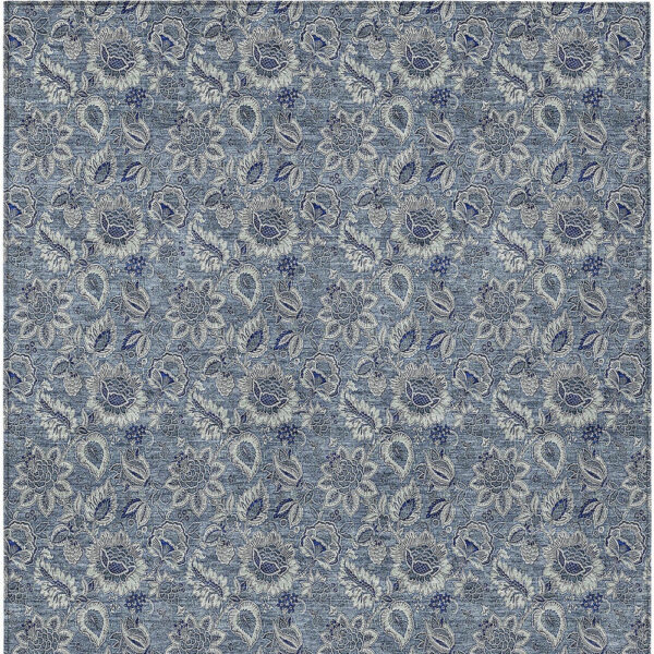 5' X 8' Denim Blue And Navy Blue Floral Washable Indoor Outdoor Area Rug