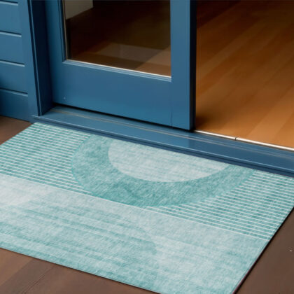 3' X 5' Teal Blue And Aqua Geometric Washable Indoor Outdoor Area Rug