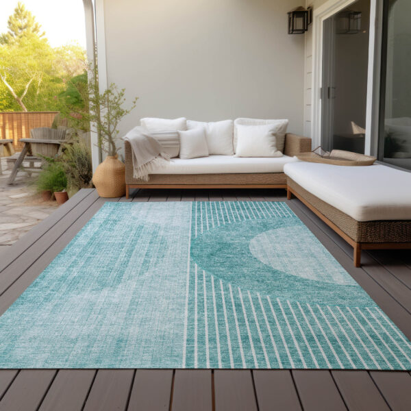 3' X 5' Teal Blue And Aqua Geometric Washable Indoor Outdoor Area Rug