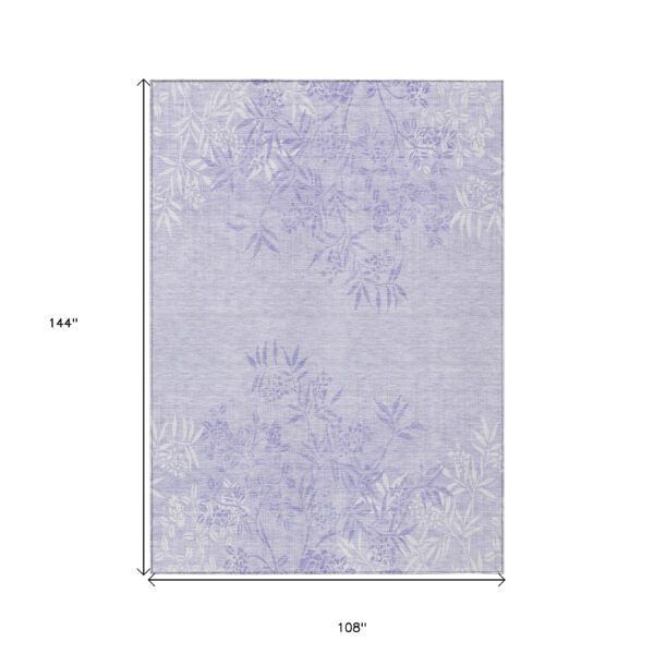 9' X 12' Lilac Purple And Ivory Floral Washable Indoor Outdoor Area Rug