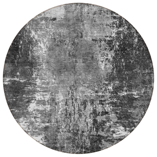 8' Gray Charcoal And Silver Round Abstract Washable Indoor Outdoor Area Rug