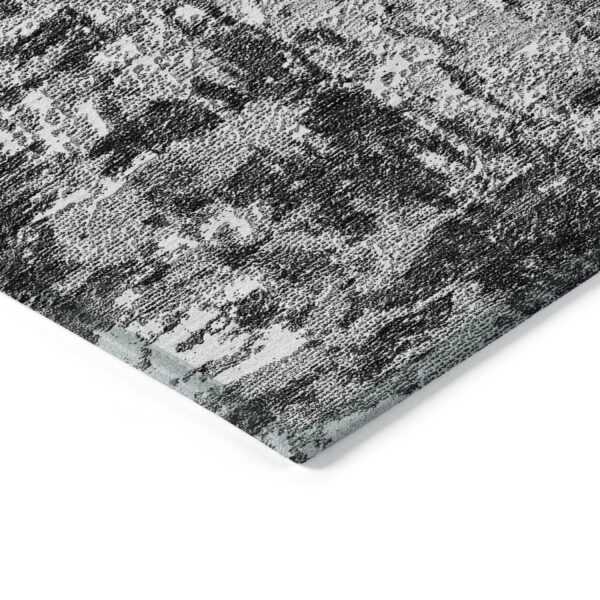 8' Gray Charcoal And Silver Round Abstract Washable Indoor Outdoor Area Rug