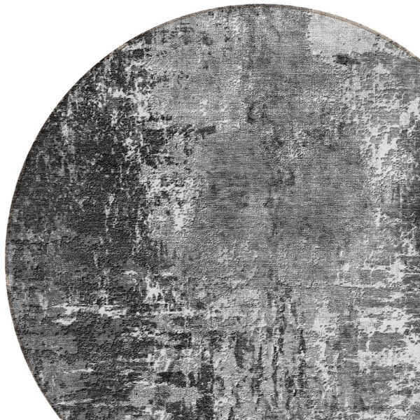8' Gray Charcoal And Silver Round Abstract Washable Indoor Outdoor Area Rug