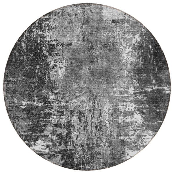 8' Gray Charcoal And Silver Round Abstract Washable Indoor Outdoor Area Rug