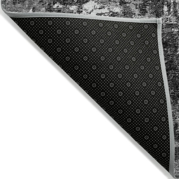 8' Gray Charcoal And Silver Round Abstract Washable Indoor Outdoor Area Rug