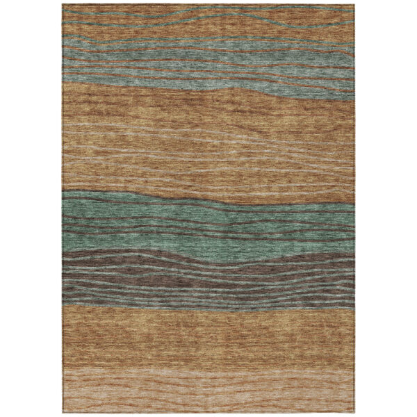 3' X 5' Terra Cotta Copper And Beige Striped Washable Indoor Outdoor Area Rug