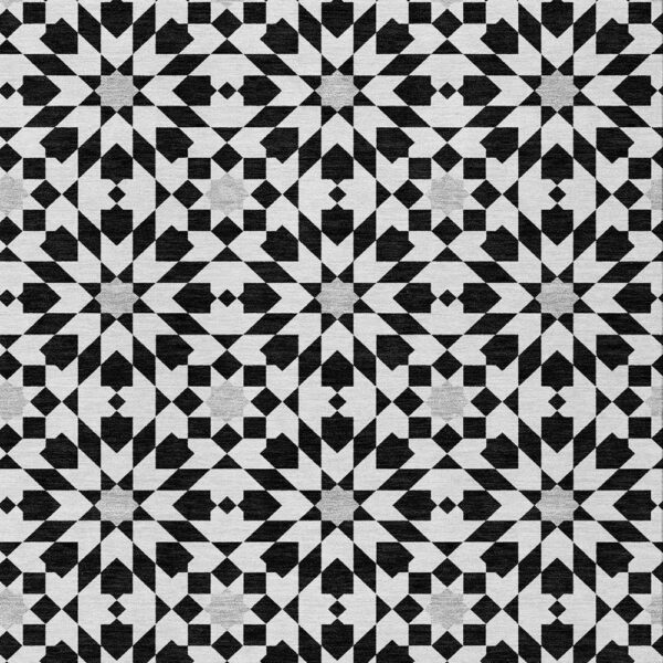 8' X 10' Black Gray And Silver Floral Medallion Washable Indoor Outdoor Area Rug