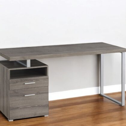 24" Taupe and Silver Computer Desk With Two Drawers