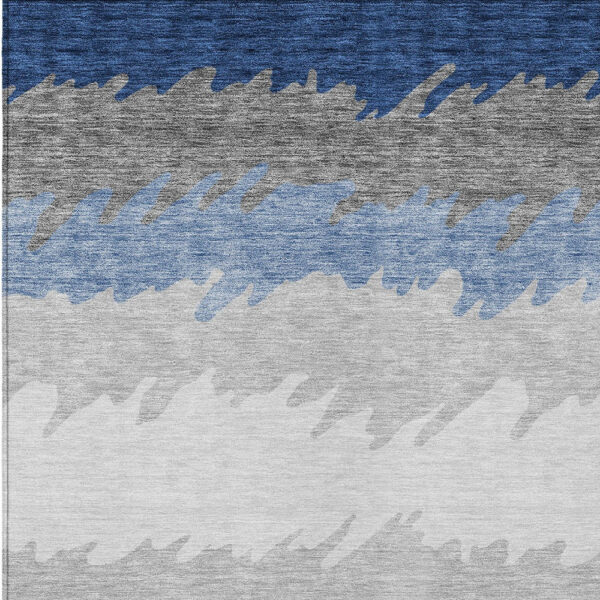 10' X 14' Navy Blue Gray And Silver Striped Washable Indoor Outdoor Area Rug