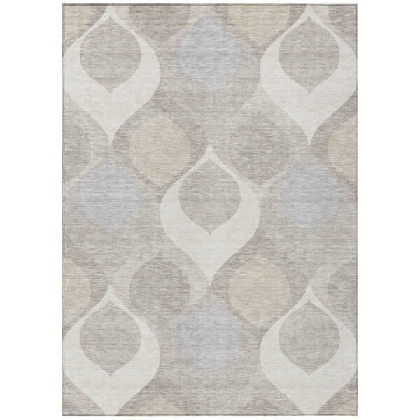 10' X 14' Ivory Beige And Tan Ogee Washable Indoor Outdoor Area Rug