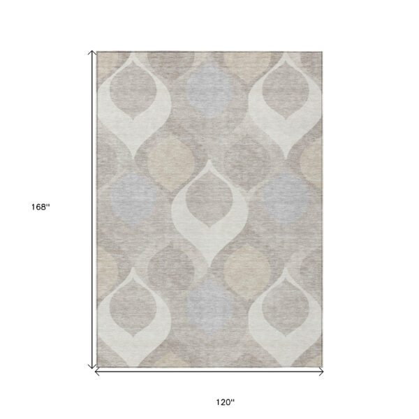 10' X 14' Ivory Beige And Tan Ogee Washable Indoor Outdoor Area Rug