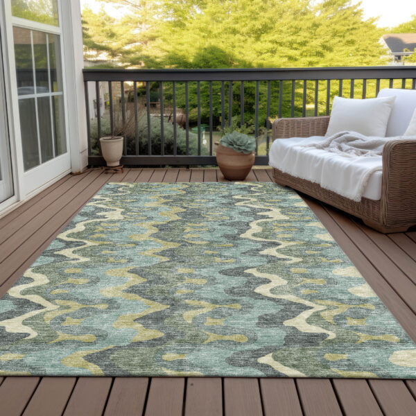 10' X 14' Sage And Artichoke Green Abstract Washable Indoor Outdoor Area Rug