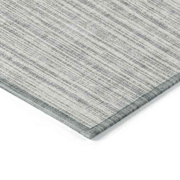 8' Gray And Silver Round Striped Washable Indoor Outdoor Area Rug