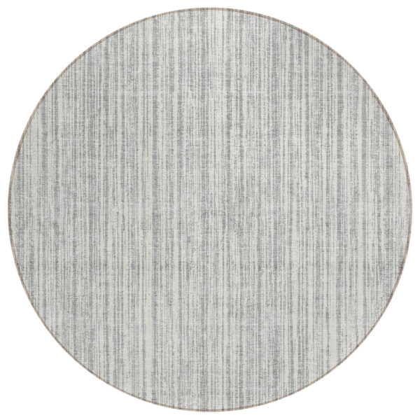 8' Gray And Silver Round Striped Washable Indoor Outdoor Area Rug