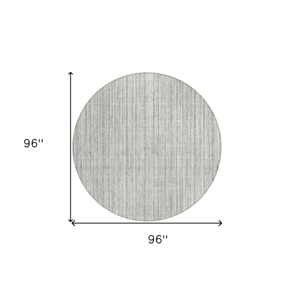 8' Gray And Silver Round Striped Washable Indoor Outdoor Area Rug