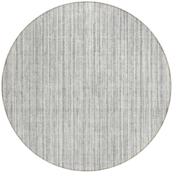 8' Gray And Silver Round Striped Washable Indoor Outdoor Area Rug