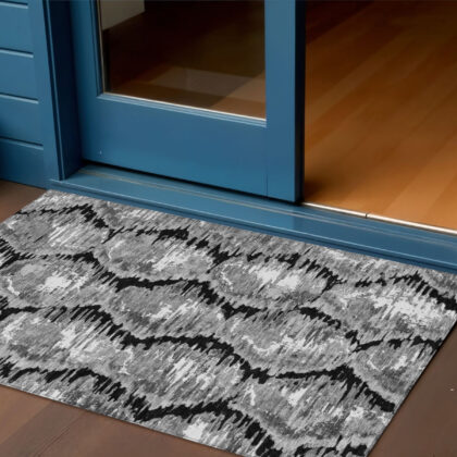 3' X 5' Black Charcoal And Silver Abstract Washable Indoor Outdoor Area Rug