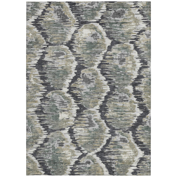9' X 12' Charcoal Gray And Silver Abstract Washable Indoor Outdoor Area Rug
