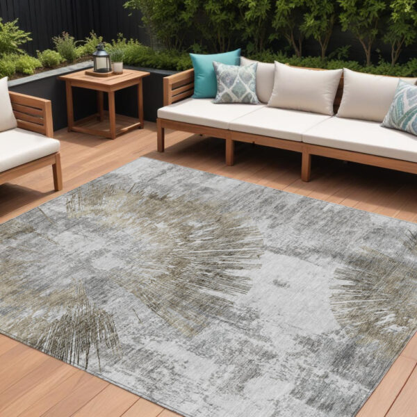9' X 12' Taupe Beige And Brown Abstract Washable Indoor Outdoor Area Rug