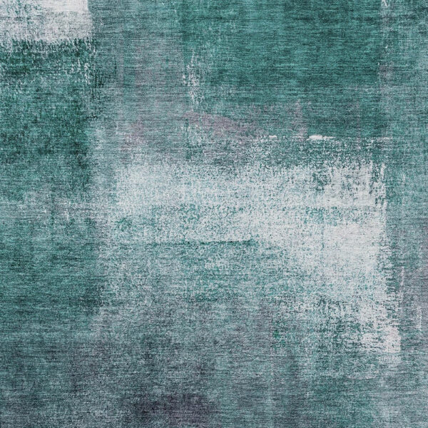 3' X 5' Teal Blue Aqua And Ivory Abstract Washable Indoor Outdoor Area Rug
