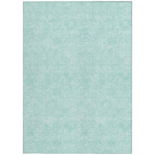 8' X 10' Teal Blue And Aqua Floral Washable Indoor Outdoor Area Rug
