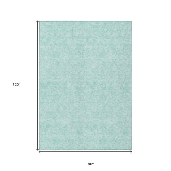 8' X 10' Teal Blue And Aqua Floral Washable Indoor Outdoor Area Rug