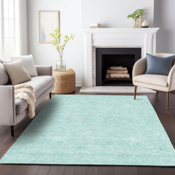 8' X 10' Teal Blue And Aqua Floral Washable Indoor Outdoor Area Rug