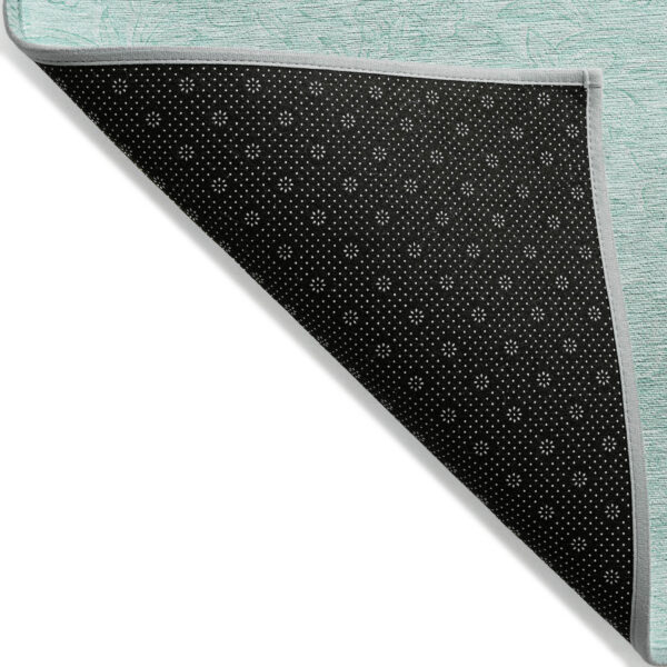 8' X 10' Teal Blue And Aqua Floral Washable Indoor Outdoor Area Rug