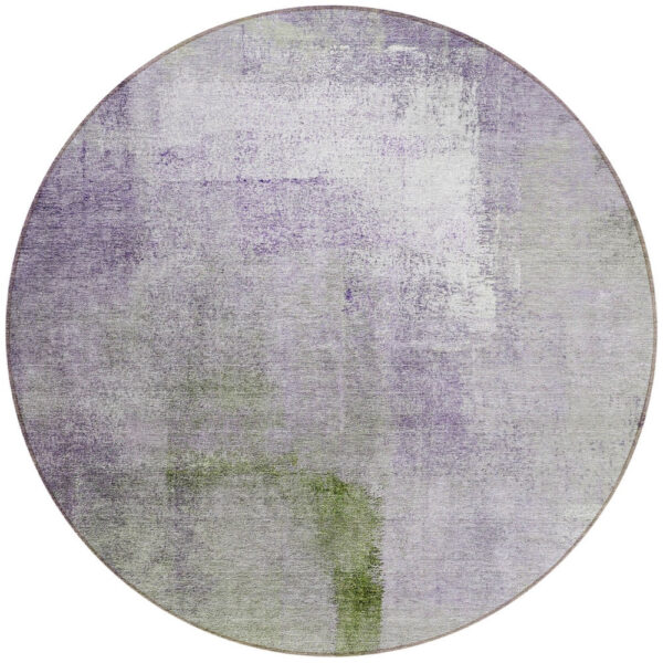 8' Purple Lavender And Green Round Abstract Washable Indoor Outdoor Area Rug