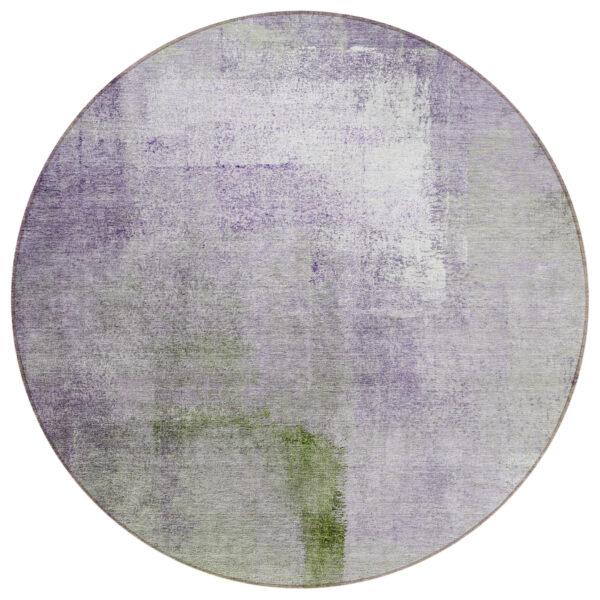 8' Purple Lavender And Green Round Abstract Washable Indoor Outdoor Area Rug