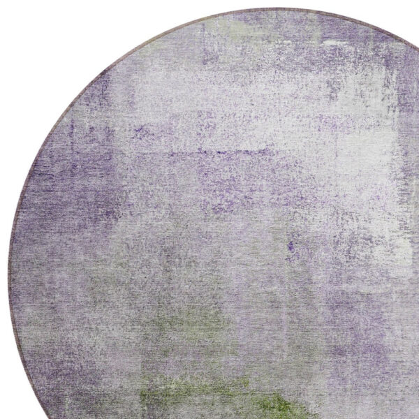 8' Purple Lavender And Green Round Abstract Washable Indoor Outdoor Area Rug