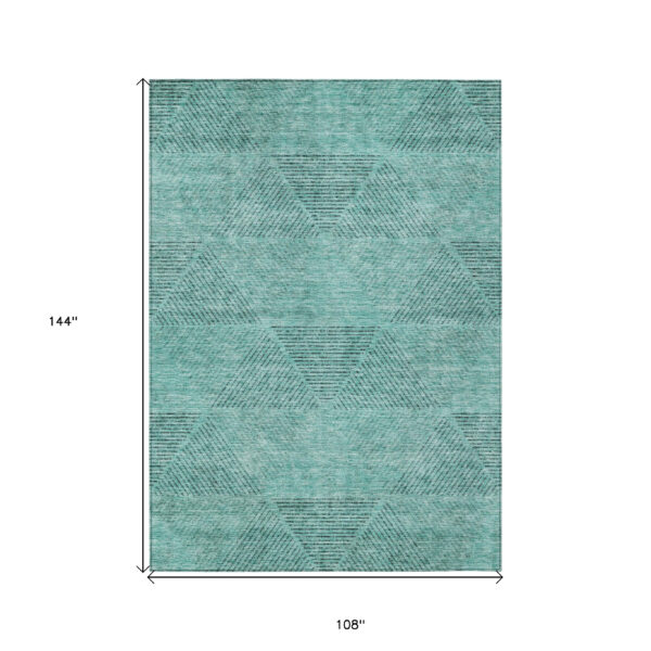 9' X 12' Teal Blue And Aqua Geometric Washable Indoor Outdoor Area Rug